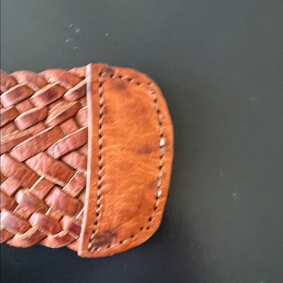 Vintage BOHO Moroccan Genuine Brown Leather Basket Weave Belt with Brass Buckle - Picture 6 of 13